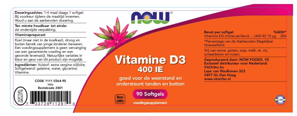 Vitamine D3 400 IE - NowVitamins - NOW Foods - 733739112910